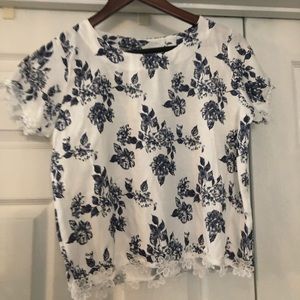 Cute white summer blouse with nave flower print!
